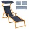 Adjustable Canopy Birch Wood Foldable Beach Chaise Lounge Chair - 67" L x 24.5" W x 48.5"-55" H